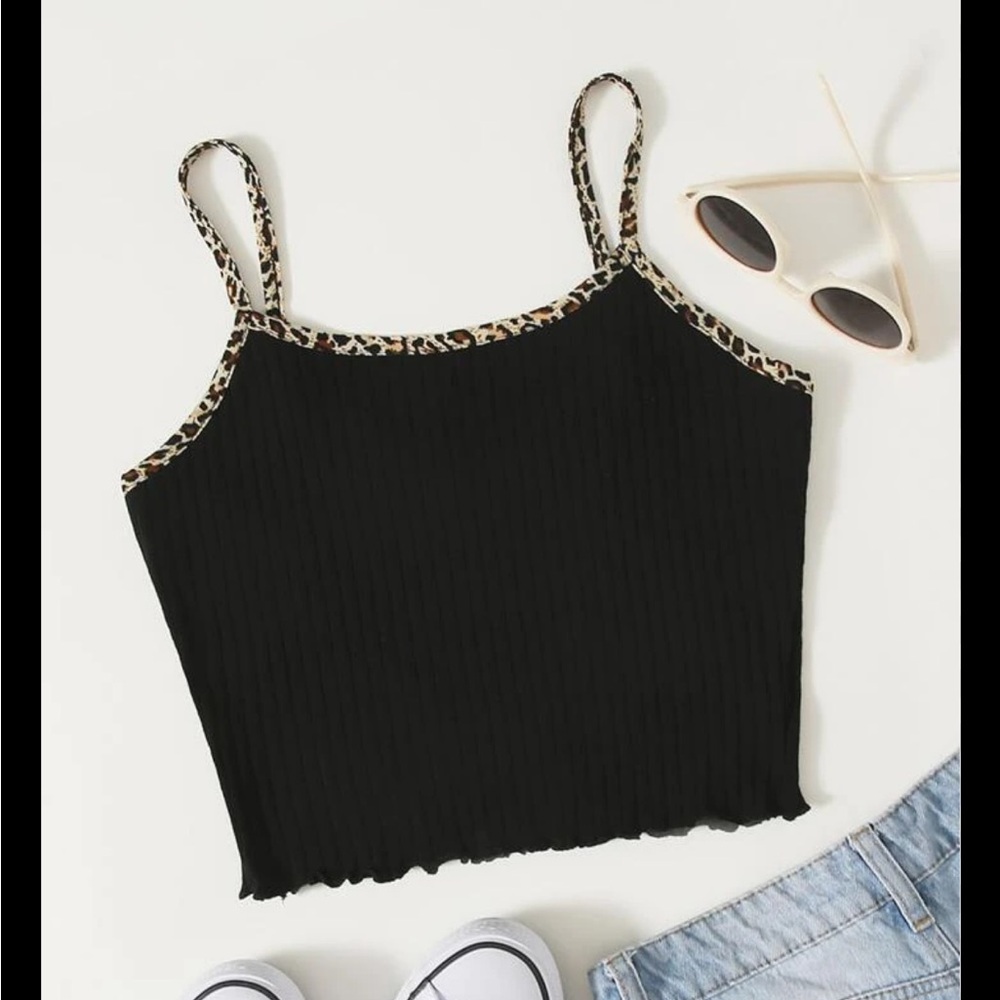 Shein Black Crop Top with Cheetah Lining